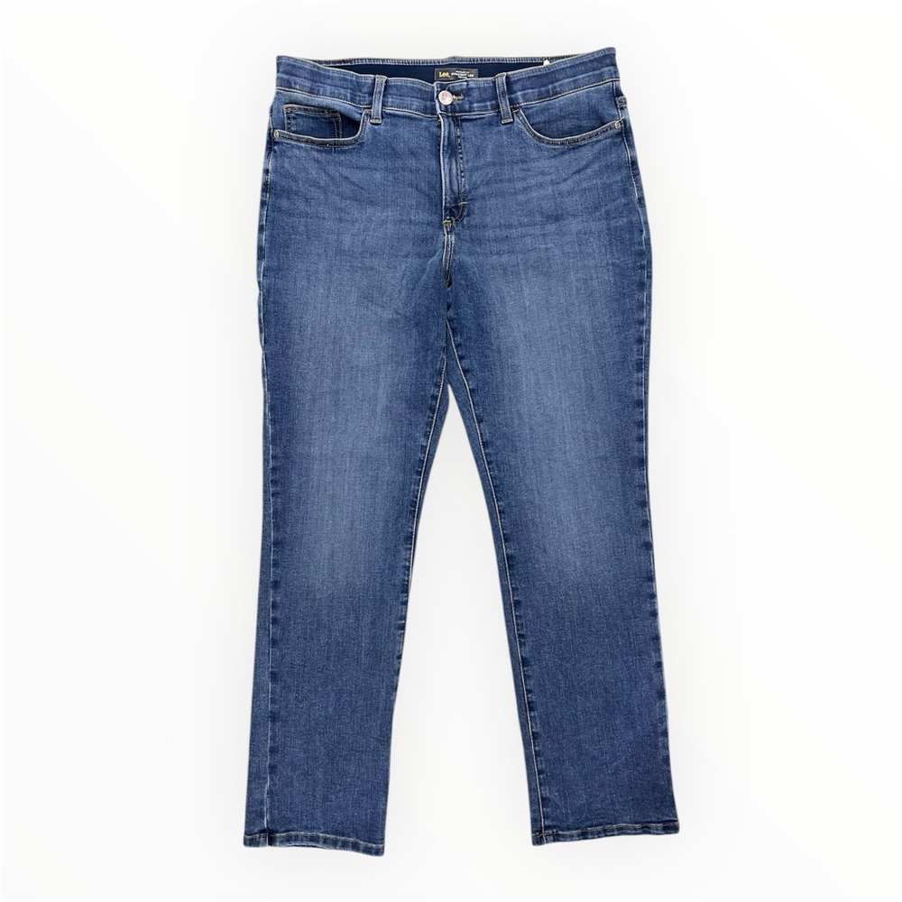 Lee Flex Motion Jeans Women 16 Straight Leg Mid Rise Light Wash Stretch